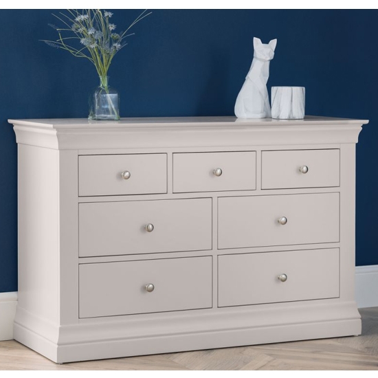 Clermont Wide Wooden Chest Of 7 Drawers In Light Grey