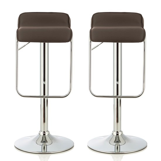 Clover Cappuccino Faux Leather Swivel Adjustable Height Bar Stools In Pair