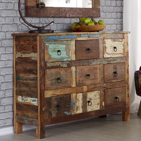 Coastal Chest Of Drawers In Vintage Oak With 9 Drawers