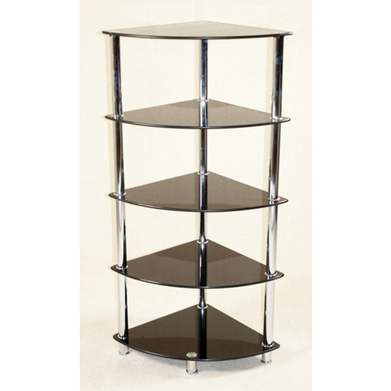 Cologne Corner Glass 5 Tier Shelving Unit In Black