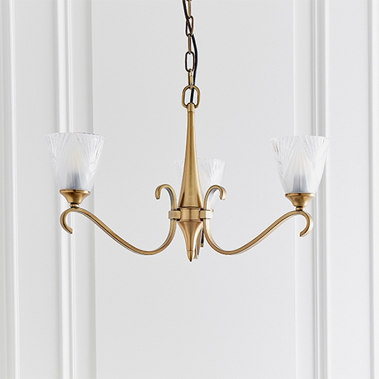 Columbia Deco Glass 3 Lights Ceiling Pendant Light In Brass