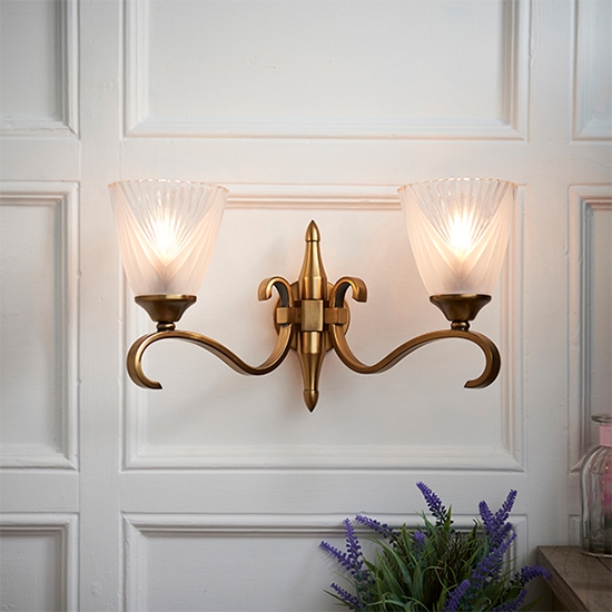 Columbia Deco Glass Twin Wall Light In Brass