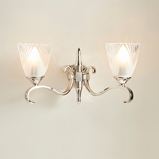 Columbia Deco Glass Twin Wall Light In Nickel