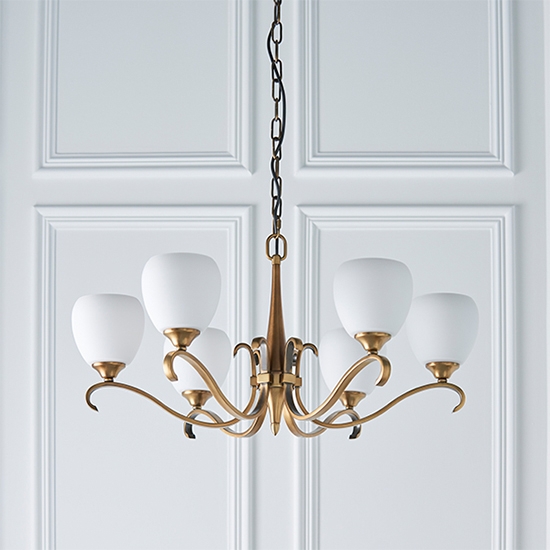 Columbia Opal Glass 6 Lights Ceiling Pendant Light In Brass