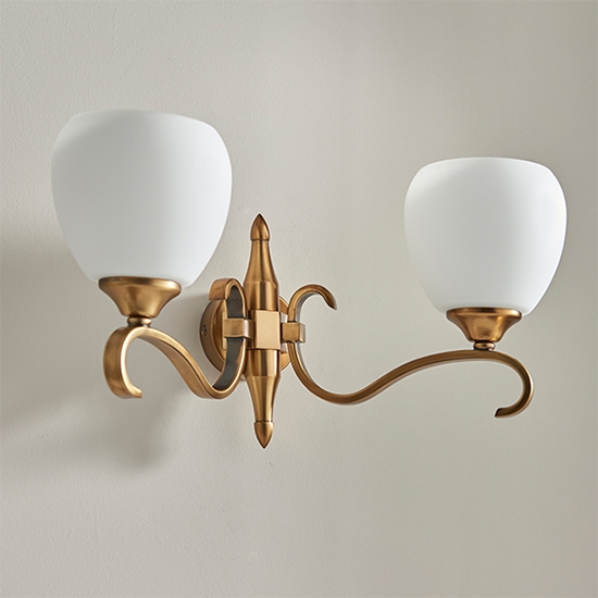 Columbia Opal Glass Twin Wall Light In Brass