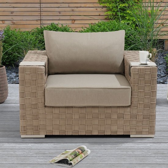 Columbine Wicker Garden Armchair In Taupe And Brown