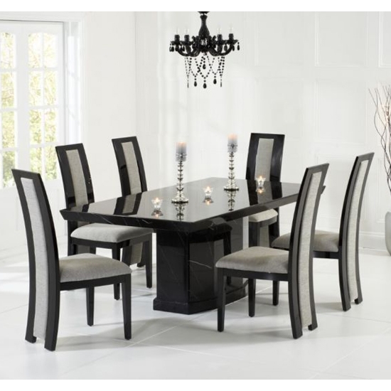 Como 160cm Black Marble Rectangular Dining Table With 6 Rivilino Black Chairs