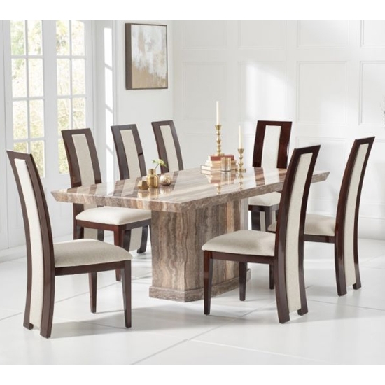 Como 160cm Brown Marble Rectangular Dining Table With 6 Rivilino Brown Chairs