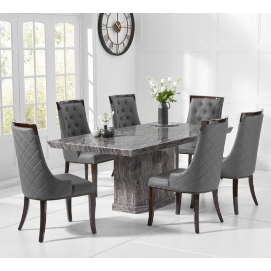 Como 200cm Grey Marble Rectangular Dining Table With 6 Fredo Grey Chairs