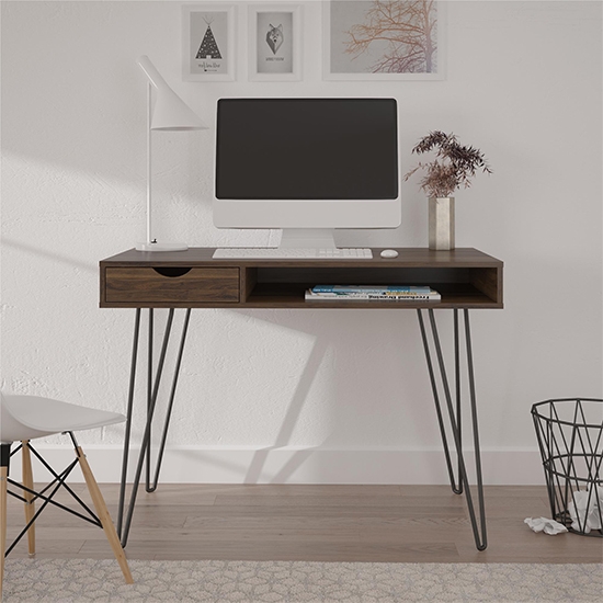 Concord Wooden Computer Desk With 1 Drawer And 1 Shelf In Walnut