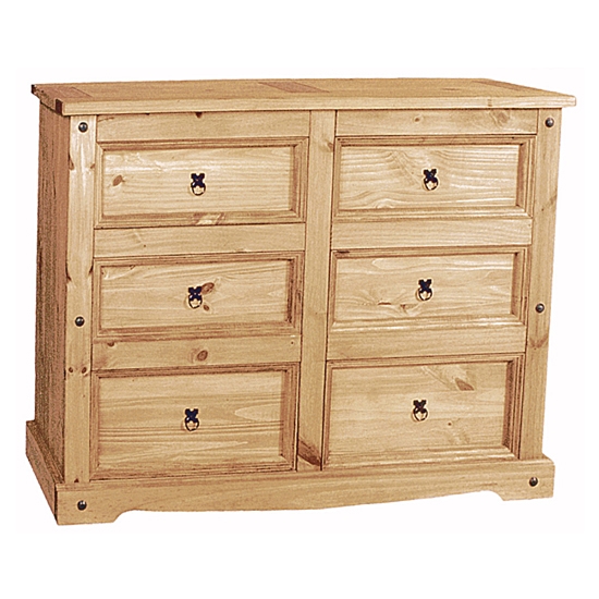 Corona Extra Wide Wooden Chest Of Drawers In Light Pine With 6 Drawers