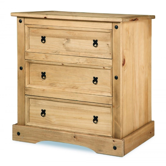 Corona Wide Wooden Chest Of Drawers In Light Pine With 3 Drawers