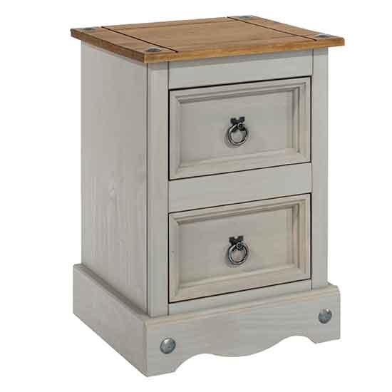 Corona Wooden 2 Drawers Petite Bedside Cabinet In Grey