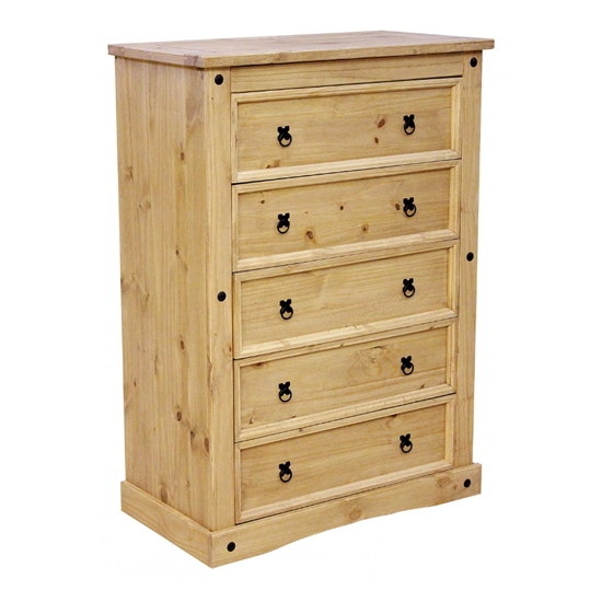 Corona Wooden Chest Of Drawers In Light Pine With 5 Drawers