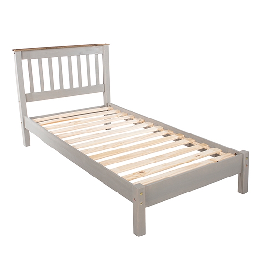 Corona Wooden Slatted Lowend Single Bed In Grey