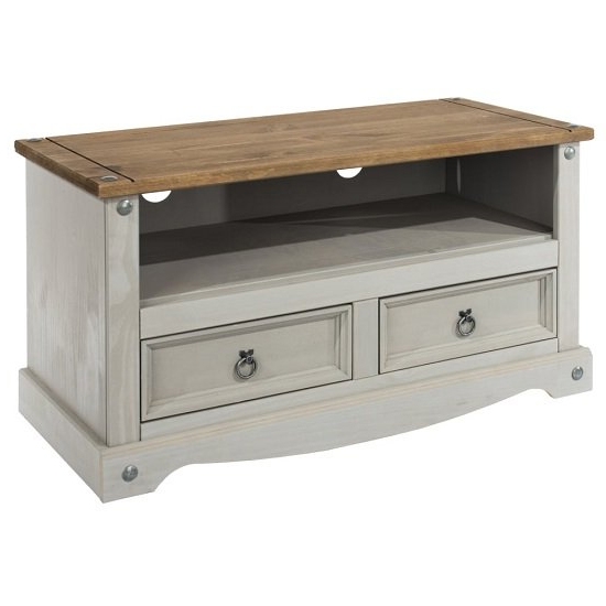 Corona Wooden Tv Stand In Grey With 2 Drawers