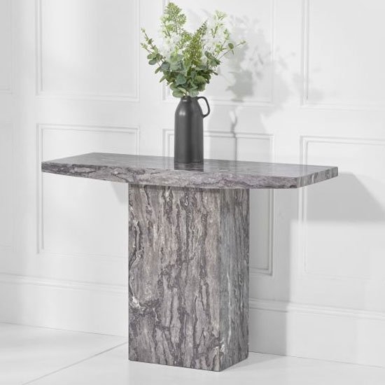 Coruna Marble Console Table In Grey High Gloss