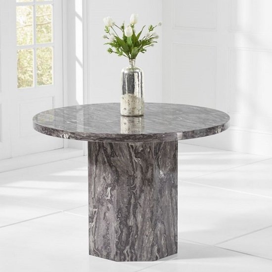 Coruna Marble Round Dining Table In Grey