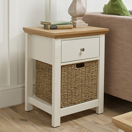 Cotswold Wooden Lamp Table In Cream And Oak With 1 Drawer