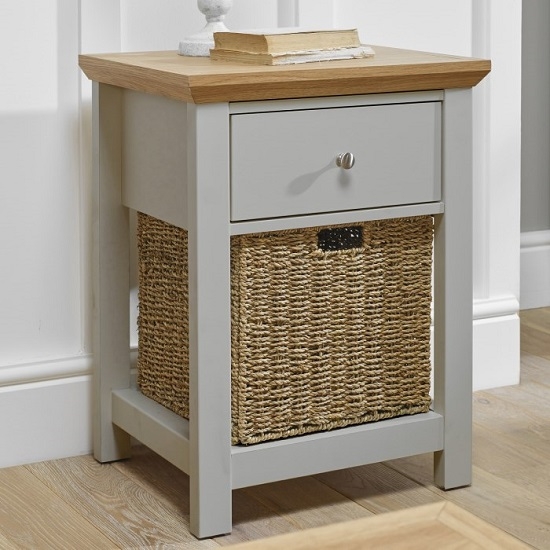 Cotswold Wooden Lamp Table In Grey And Oak With 1 Drawer