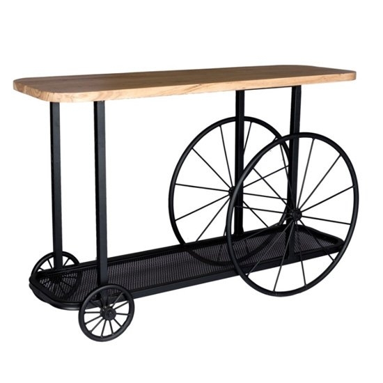 Craft Wooden Console Table With Wheels In Oak