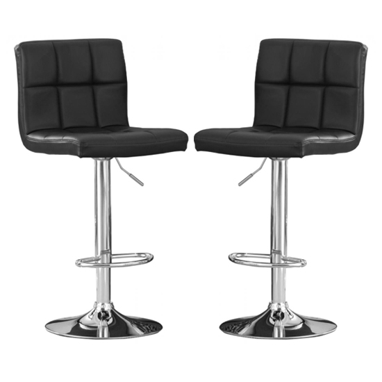 Cubik Black Faux Leather Bar Stools In Pair With Chrome Base