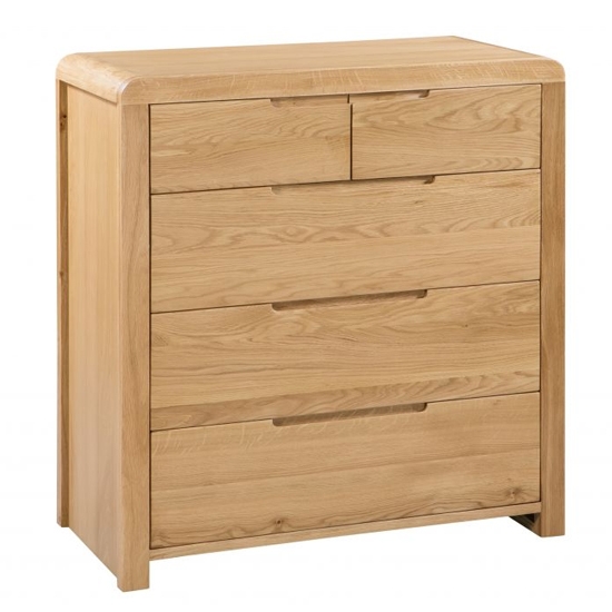 Curve Wooden Chest Of Drawers In Waxed Oak With 5 Drawers