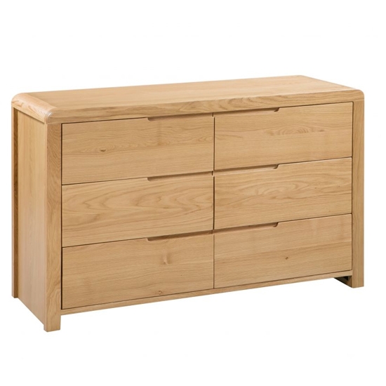 Curve Wooden Chest Of Drawers In Waxed Oak With 6 Drawers