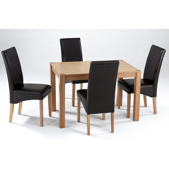 Cyprus Wooden Dining Set In Natural Ash With 4 Pu Chairs