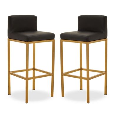 Bolney Black Faux Leather Bar Chairs With Gold Metal Base In Pair