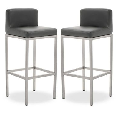 Bolney Grey Faux Leather Bar Chairs With Chrome Metal Base In Pair