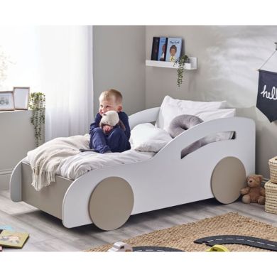 Atlantis Wooden Toddler Car Bed In White And Taupe Effect