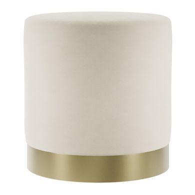 Lara Small Round Velvet Pouffe In Cream With Brushed Gold Base