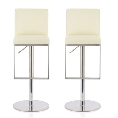 Petunia Cream Faux Leather Swivel Adjustable Height Bar Stool In Pair