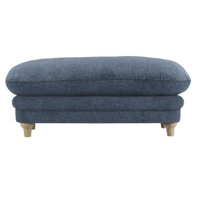 Plumpton Weave Fabric Footstool In Denim Blue