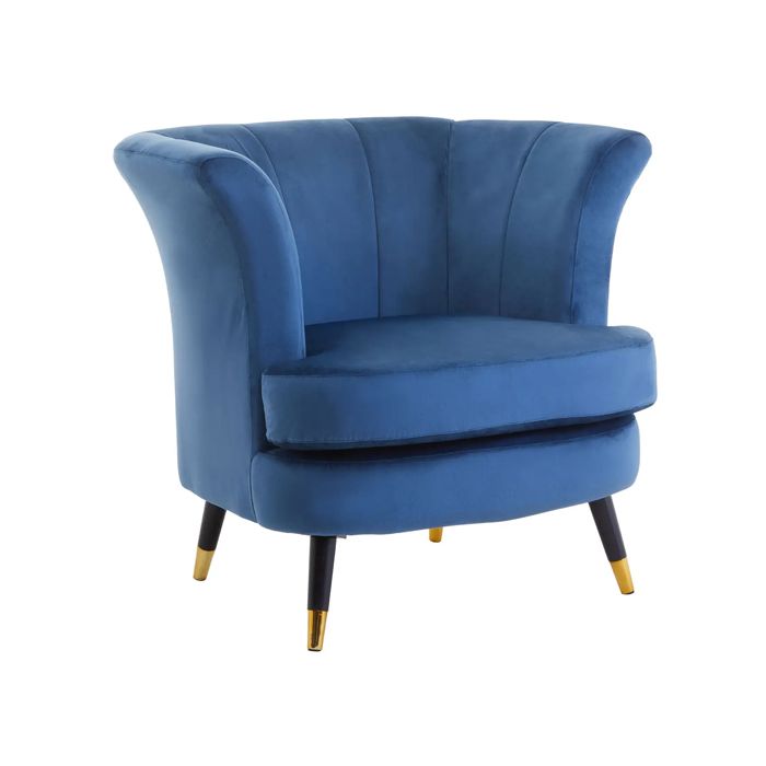 Loretta Velvet Scalloped Bedroom Chair In Midnight Blue Elegant Furniture UK