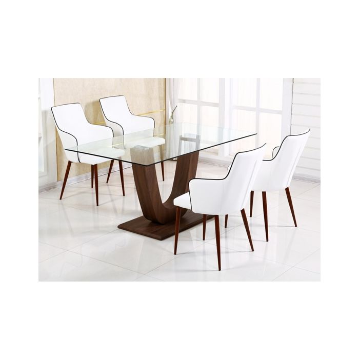 Capri Clear Glass Dining Set With Walnut Legs And 6 Chairs