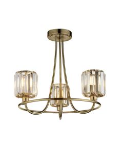 Berenice 3 Lights Clear Glass Shades Semi Flush Ceiling Light In Antique Brass