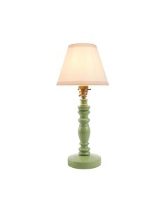 Bibury And Ivy 16cm Vintage White Fabric Shade Table Lamp In Satin Cotswold Green