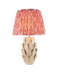 Layered Leaf And Ikat 35cm Coral Pink Shade Table Lamp With Ivory Ceramic Base