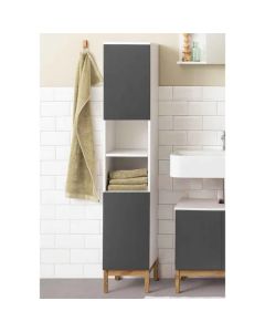 Mirza Tall Wooden Bathroom Storage Cabinet In White And Anthracite