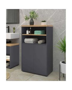 Thessa Wooden Bathroom Storage Cabinet With 2 Doors In Anthracite Oak