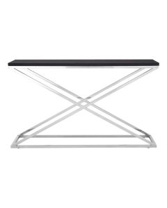 Tribute Wooden Console Table In Black Leather Effect