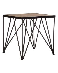 Neasden Square Wooden Side Table In Natural With Black Metal Legs