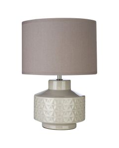 Waverly Grey Fabric Shade Table Lamp With Geometric Ceramic Base