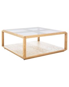 Salvar Clear Glass Coffee Table With Brown Wooden Base