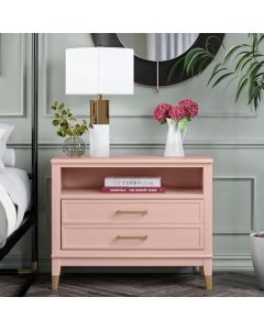 Westerleigh Wide Wooden Bedside Cabinet With 2 Drawers In Pale Pink