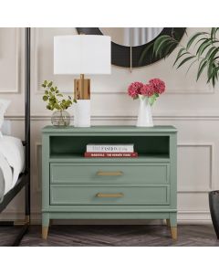 Westerleigh Wide Wooden Bedside Cabinet With 2 Drawers In Pale Green