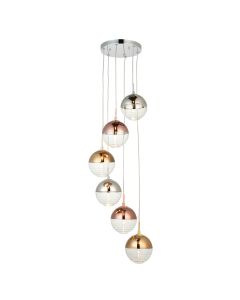 Paloma 6 Lights Ribbed Glass Shades Pendant Light In Polished Chrome