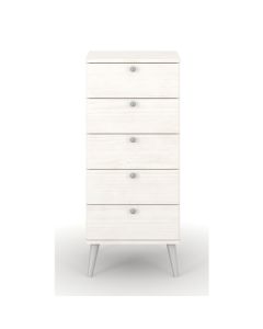 Augusta Curve Narrow Wooden Chest Of 5 Drawers In White